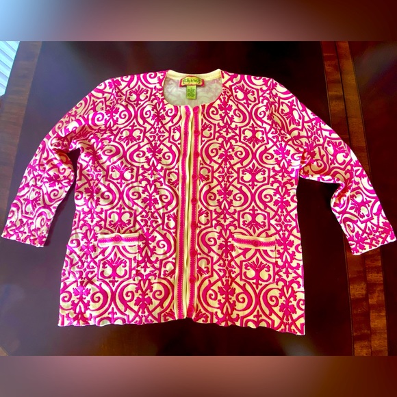 Lilly&Van set of Pink/Off White Long 3/4 Sleeve Cardigan&Vneck sleeveless Top XL - Picture 3 of 11